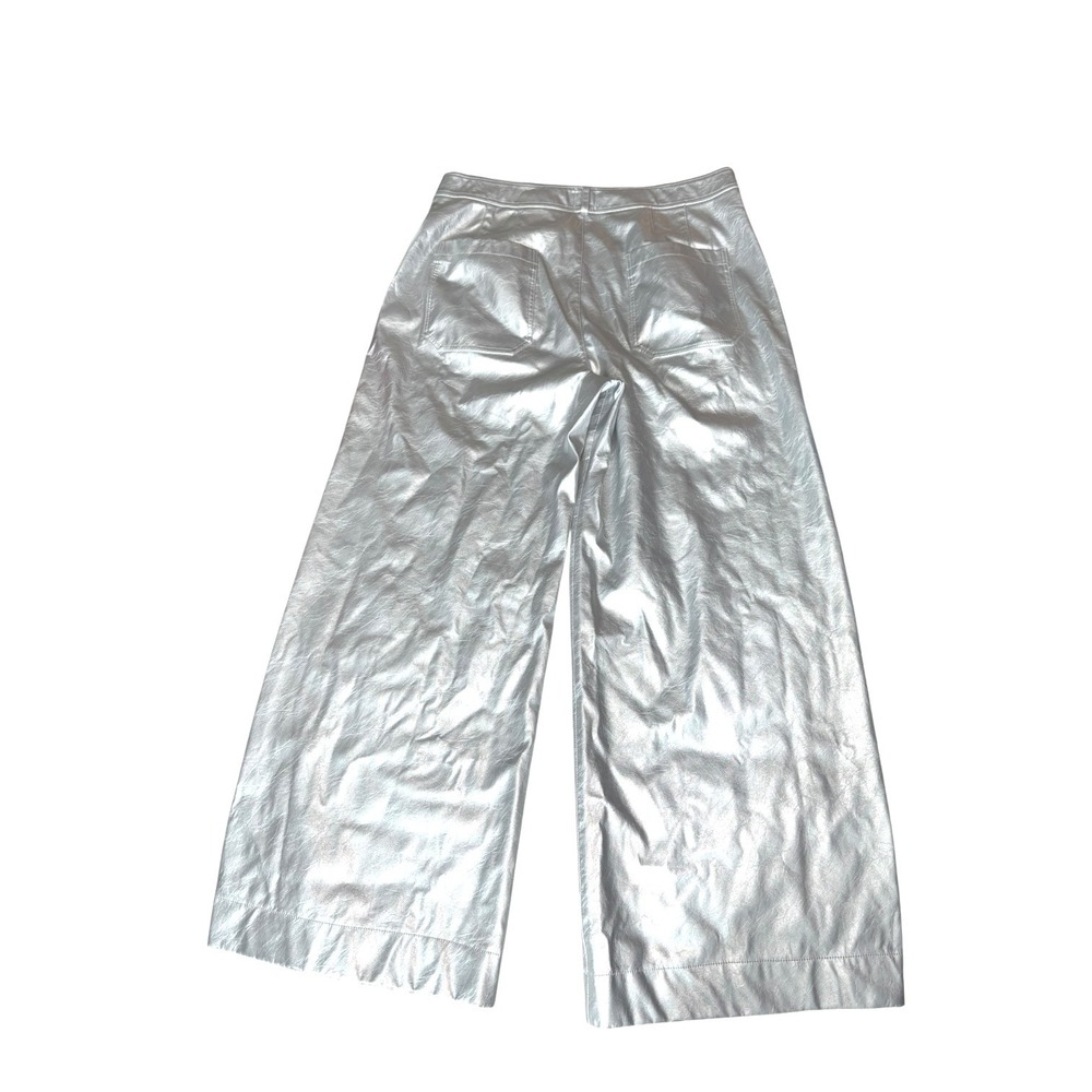 Maeve‎ Anthro The Ettie Highrise Wide Leg Crop Faux leather metallic pants 33T - Picture 6 of 13
